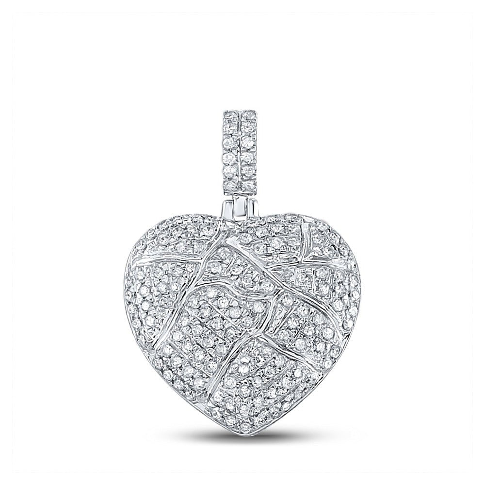 10kt White Gold Men's Diamond Cracked Heart Charm Pendant - 3/8 Cttw - Splendid Jewellery - Splendid Jewellery