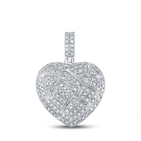 10kt White Gold Men's Diamond Cracked Heart Charm Pendant - 3/8 Cttw - Splendid Jewellery - Splendid Jewellery