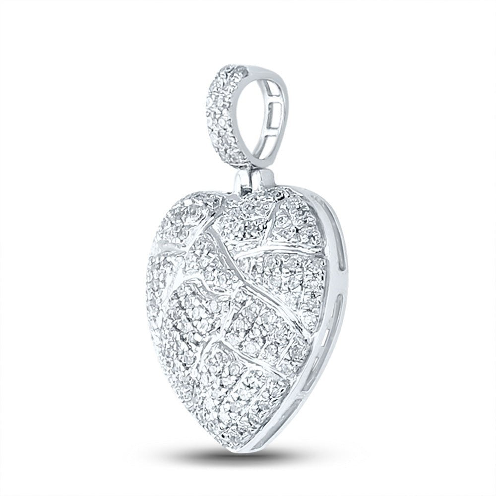 10kt White Gold Men's Diamond Cracked Heart Charm Pendant - 3/8 Cttw - Splendid Jewellery - Splendid Jewellery