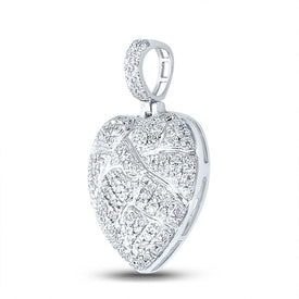10kt White Gold Men's Diamond Cracked Heart Charm Pendant - 3/8 Cttw - Splendid Jewellery - Splendid Jewellery