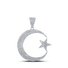 10kt White Gold Men's Diamond Crescent Moon Star Charm Pendant - 3/4 Cttw - Splendid Jewellery