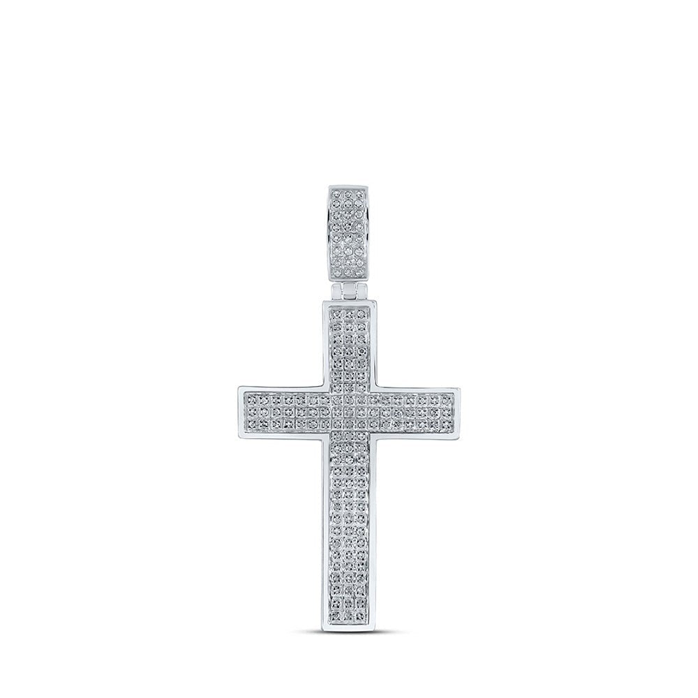 10kt White Gold Men's Diamond Cross Charm Pendant - 1/2 Cttw - Splendid Jewellery