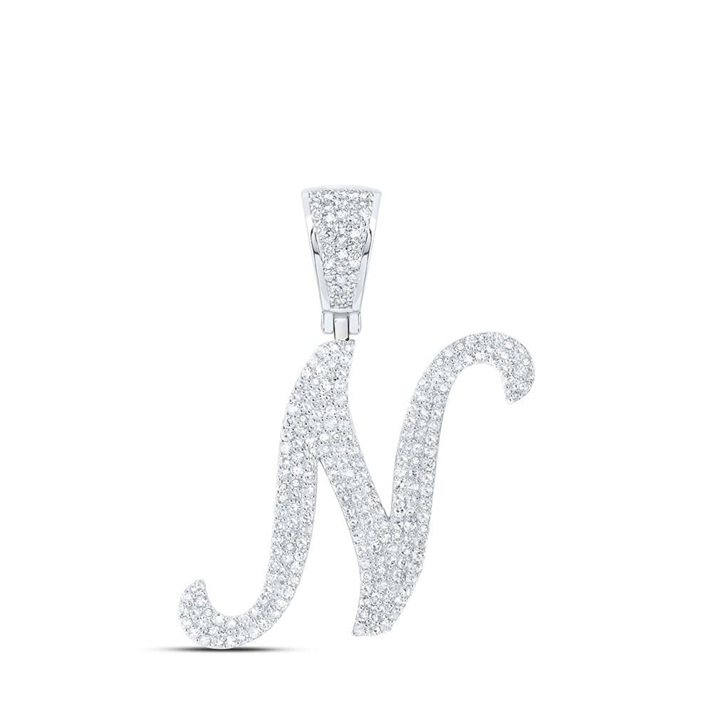 10kt White Gold Men's Diamond N Initial Letter Charm Pendant - 1 Cttw - Splendid Jewellery