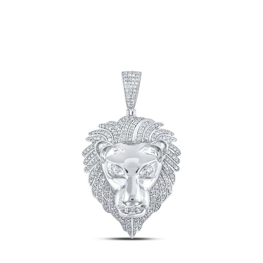 10kt White Gold Men's Lion Face Diamond Charm Pendant - 1 - 1/3 Cttw - Splendid Jewellery