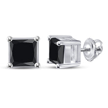 Load image into Gallery viewer, 10kt White Gold Men's Princess Black Color Enhanced Diamond Stud Earrings 1 - 1/2 Cttw | Striking Black Diamond Majesty - Splendid Jewellery
