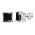10kt White Gold Men's Princess Black Color Enhanced Diamond Stud Earrings 1 - 1/2 Cttw | Striking Black Diamond Majesty - Splendid Jewellery