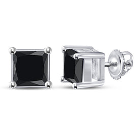 10kt White Gold Men's Princess Black Color Enhanced Diamond Stud Earrings 1 - 1/2 Cttw | Striking Black Diamond Majesty - Splendid Jewellery