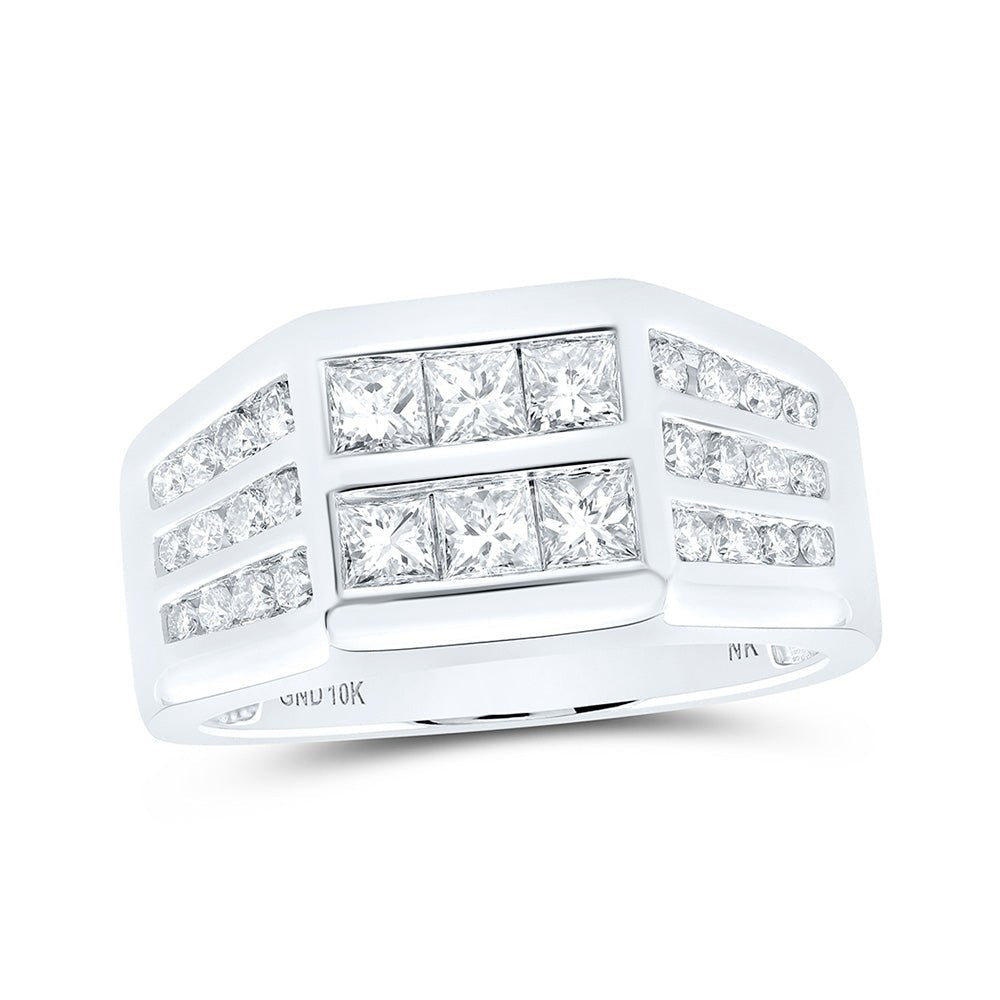 10kt White Gold Men's Princess Diamond Band Ring - 1 - 1/2 Cttw | Exquisite Jewellery - Splendid Jewellery