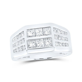 10kt White Gold Men's Princess Diamond Band Ring - 1 - 1/2 Cttw | Exquisite Jewellery - Splendid Jewellery