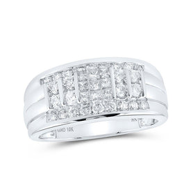 10kt White Gold Men's Princess Diamond Band Ring - 1 Cttw | Majestic Jewels - Splendid Jewellery