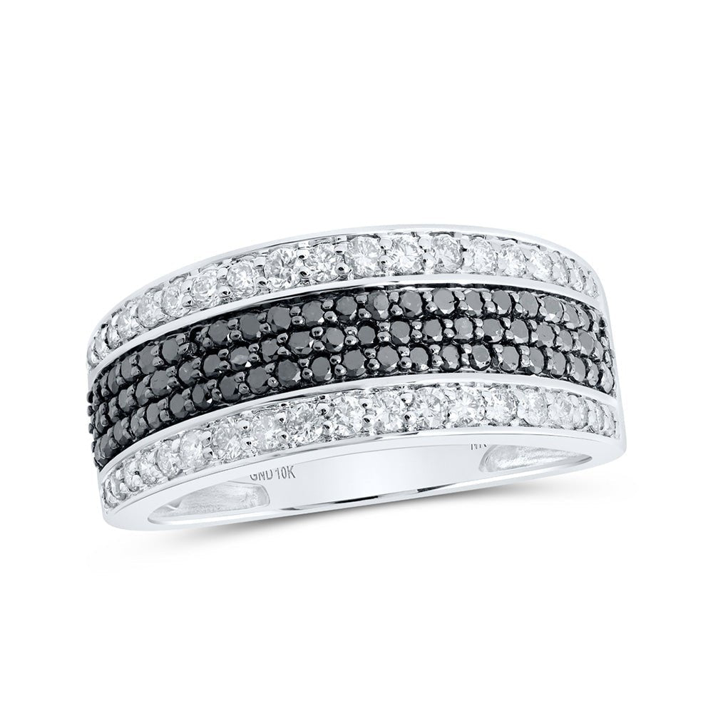 10kt White Gold Men's Round Black Diamond Band Ring - 1 - 1/4 Cttw - Splendid Jewellery