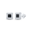 10kt White Gold Men's Round Black Diamond Square Earrings - 1/4 Cttw | Dashing Onyx Sparklers - Splendid Jewellery