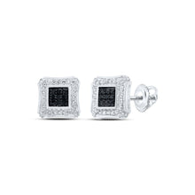 Load image into Gallery viewer, 10kt White Gold Men's Round Black Diamond Square Earrings - 1/4 Cttw | Dashing Onyx Sparklers - Splendid Jewellery