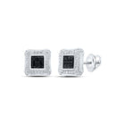 10kt White Gold Men's Round Black Diamond Square Earrings - 1/4 Cttw | Dashing Onyx Sparklers - Splendid Jewellery