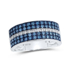 10kt White Gold Mens Round Blue Color Treated Diamond Band Ring 1 Cttw - Splendid Jewellery