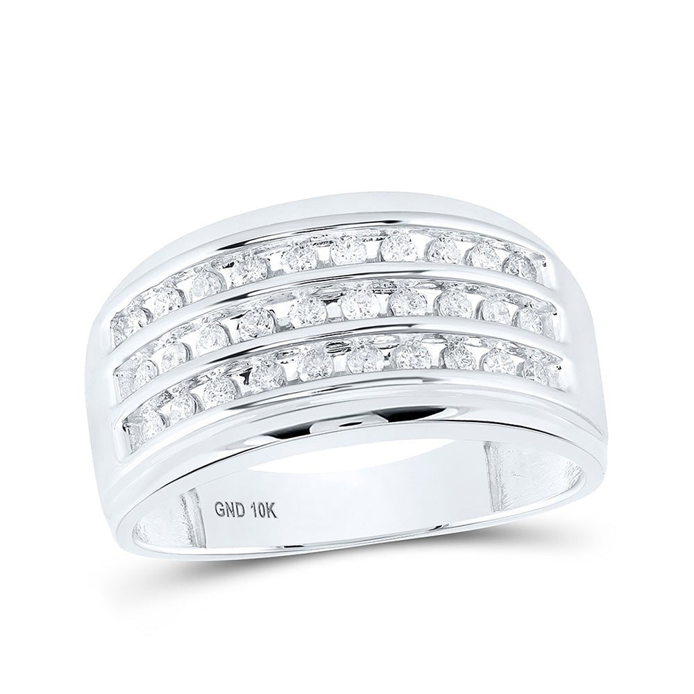 10kt White Gold Men's Round Diamond 3 - Row Band Ring - 1/2 Carat Total Weight | Splendid Jewellery - Splendid Jewellery