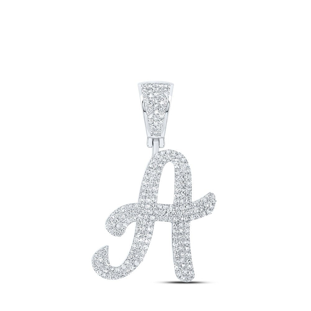 10kt White Gold Men's Round Diamond A Initial Letter Charm Pendant - 1 Cttw - Splendid Jewellery