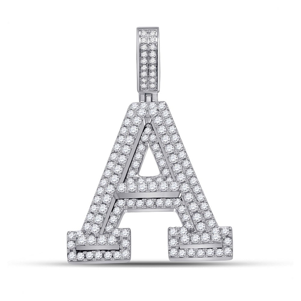 10kt White Gold Mens Round Diamond A Letter Charm Pendant 1 - 3/4 Cttw | Splendid Jewellery - Splendid Jewellery