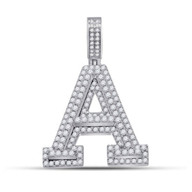 10kt White Gold Mens Round Diamond A Letter Charm Pendant 1 - 3/4 Cttw | Splendid Jewellery - Splendid Jewellery