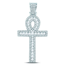 Load image into Gallery viewer, 10kt White Gold Men's Round Diamond Ankh Cross Charm Pendant - 1 Cttw | Splendid Jewellery - Splendid Jewellery