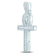 Load image into Gallery viewer, 10kt White Gold Men's Round Diamond Ankh Cross Charm Pendant - 1 Cttw | Splendid Jewellery - Splendid Jewellery