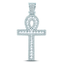 Load image into Gallery viewer, 10kt White Gold Men&#39;s Round Diamond Ankh Cross Charm Pendant - 1 Cttw | Splendid Jewellery - Alternate view 1 from Splendid Jewellery