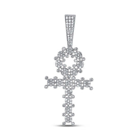 10kt White Gold Men's Round Diamond Ankh Cross Charm Pendant - 1 Cttw | Splendid Jewellery - Splendid Jewellery