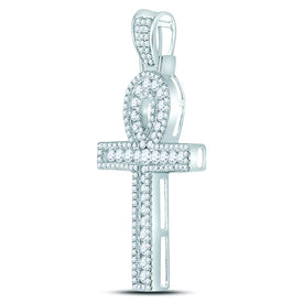 10kt White Gold Men's Round Diamond Ankh Cross Charm Pendant - 1 Cttw | Splendid Jewellery - Alternate view 3 from Splendid Jewellery