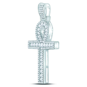 10kt White Gold Men's Round Diamond Ankh Cross Charm Pendant - 1 Cttw | Splendid Jewellery - Splendid Jewellery