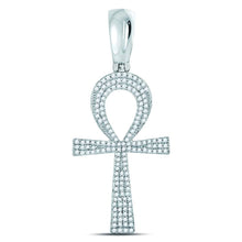 Load image into Gallery viewer, 10kt White Gold Men&#39;s Round Diamond Ankh Cross Charm Pendant - 1/2 Cttw - Splendid Jewellery Collection - Alternate view 1 from Splendid Jewellery
