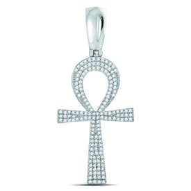 10kt White Gold Men's Round Diamond Ankh Cross Charm Pendant - 1/2 Cttw - Splendid Jewellery Collection - Alternate view 1 from Splendid Jewellery