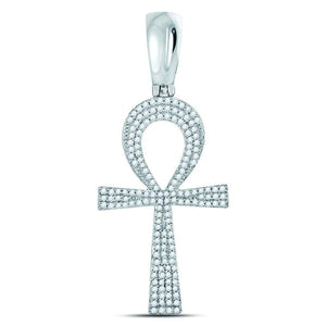 10kt White Gold Men's Round Diamond Ankh Cross Charm Pendant - 1/2 Cttw - Splendid Jewellery Collection - Splendid Jewellery