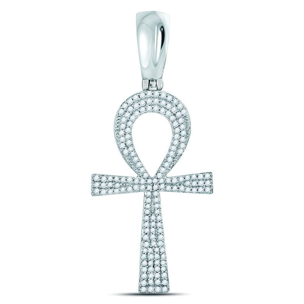 10kt White Gold Men's Round Diamond Ankh Cross Charm Pendant - 1/2 Cttw - Splendid Jewellery Collection - Splendid Jewellery