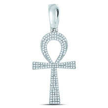 Load image into Gallery viewer, 10kt White Gold Men's Round Diamond Ankh Cross Charm Pendant - 1/2 Cttw - Splendid Jewellery Collection - Splendid Jewellery
