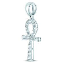 Load image into Gallery viewer, 10kt White Gold Men&#39;s Round Diamond Ankh Cross Charm Pendant - 1/2 Cttw - Splendid Jewellery Collection - Alternate view 3 from Splendid Jewellery
