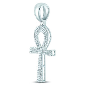 10kt White Gold Men's Round Diamond Ankh Cross Charm Pendant - 1/2 Cttw - Splendid Jewellery Collection - Splendid Jewellery