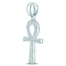 Load image into Gallery viewer, 10kt White Gold Men's Round Diamond Ankh Cross Charm Pendant - 1/2 Cttw - Splendid Jewellery Collection - Splendid Jewellery
