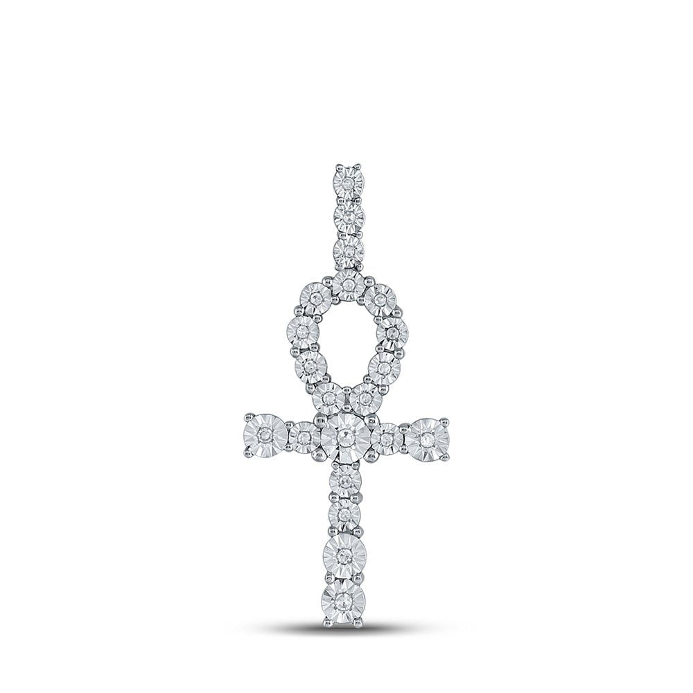 10kt White Gold Men's Round Diamond Ankh Cross Charm Pendant - 1/5 Cttw - Splendid Jewellery - Splendid Jewellery