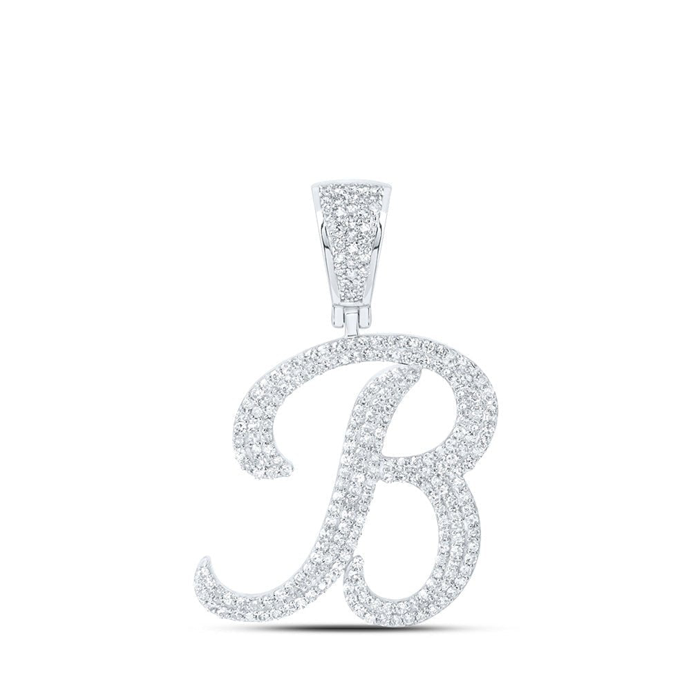 10kt White Gold Mens Round Diamond B Initial Letter Charm Pendant 1 Cttw | Distinguished Diamond Delight - Splendid Jewellery