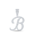 10kt White Gold Mens Round Diamond B Initial Letter Charm Pendant 1 Cttw | Distinguished Diamond Delight - Splendid Jewellery