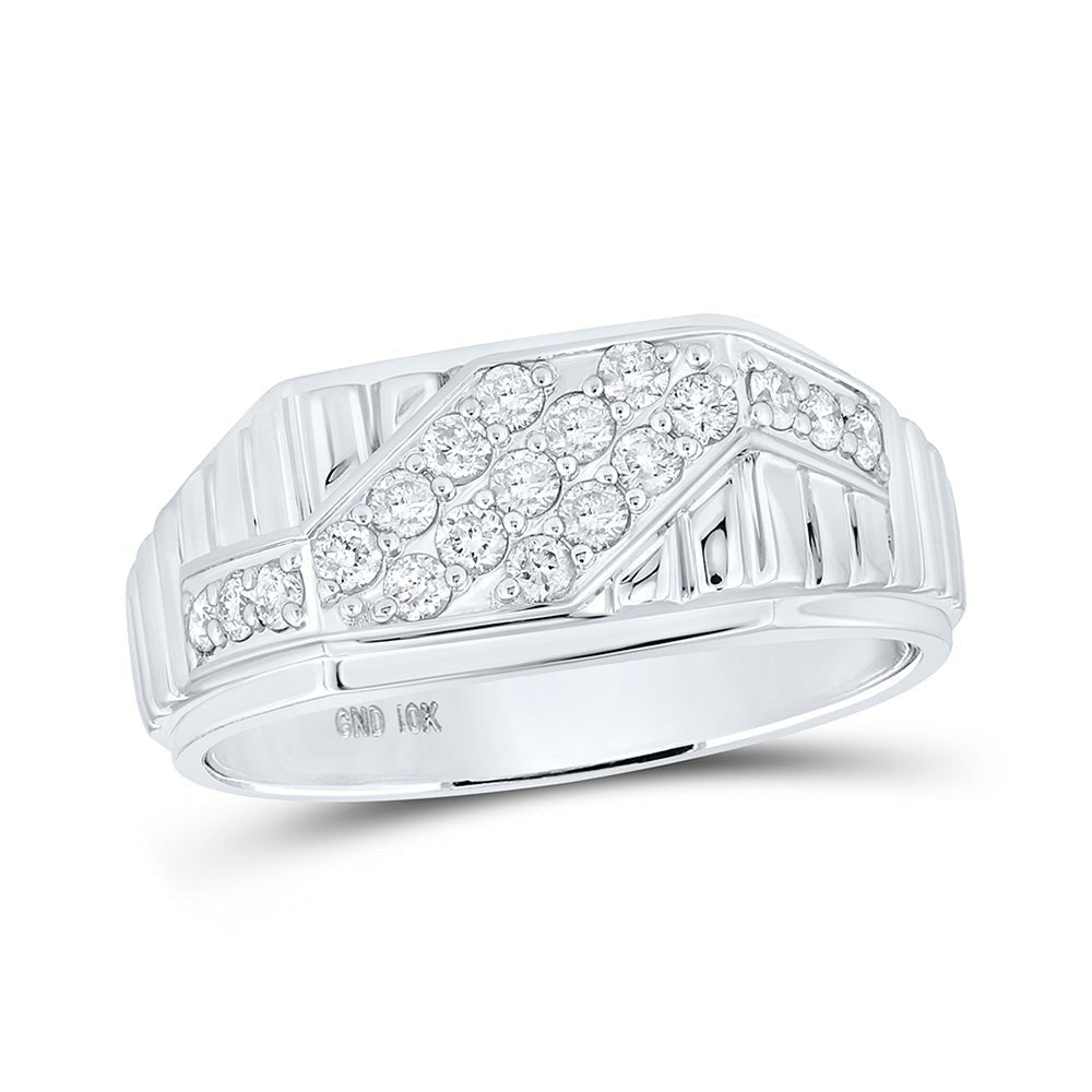 10kt White Gold Men's Round Diamond Band Ring - 1/2 Carat Total Weight - Splendid Jewellery - Splendid Jewellery