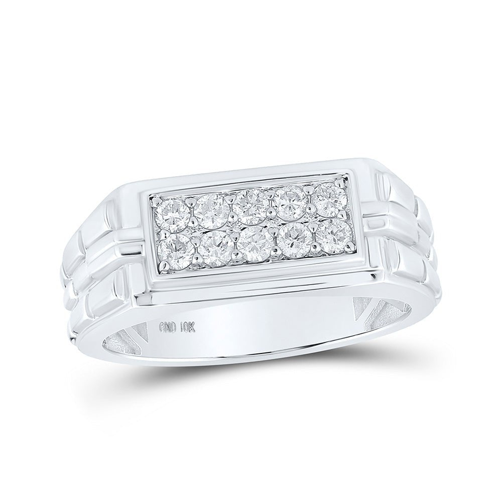 10kt White Gold Men's Round Diamond Band Ring - 1/2 Ct.t.w. Sparkling Elegance - Splendid Jewellery