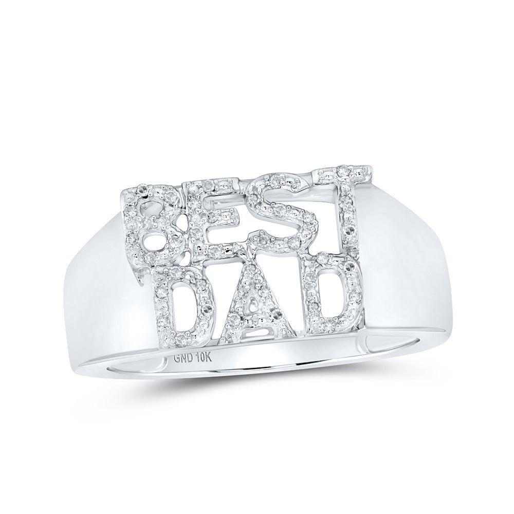 10kt White Gold Mens Round Diamond BEST DAD Band Ring 1/10 Cttw | Splendid Jewellery - > "Dazzling Diamond Tribute to Fatherhood Ring" - Splendid Jewellery