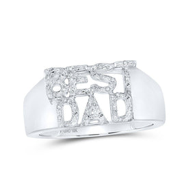 10kt White Gold Mens Round Diamond BEST DAD Band Ring 1/10 Cttw | Splendid Jewellery - > 