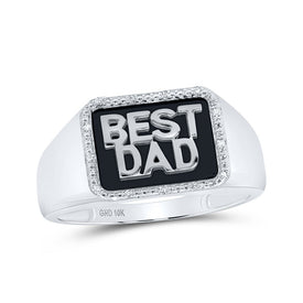 10kt White Gold Men's Round Diamond BEST DAD Band Ring 1/20 Cttw | Splendid Jewellery - The Ultimate Father's Day Tribute - Splendid Jewellery