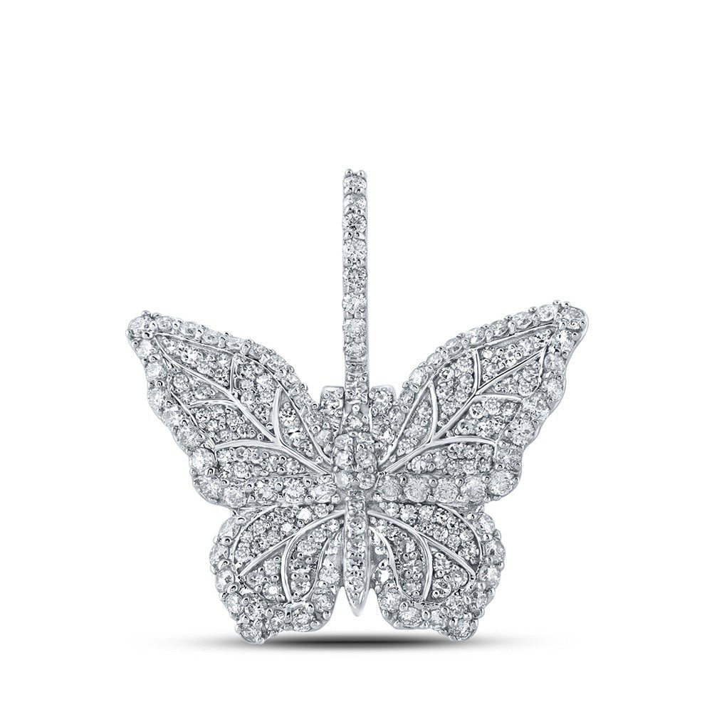 10kt White Gold Men's Round Diamond Butterfly Charm Pendant - 1 - 1/2 Cttw: A Dazzling Delight for Gentlemen - Splendid Jewellery