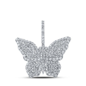 10kt White Gold Men's Round Diamond Butterfly Charm Pendant - 1 - 1/2 Cttw: A Dazzling Delight for Gentlemen - Splendid Jewellery