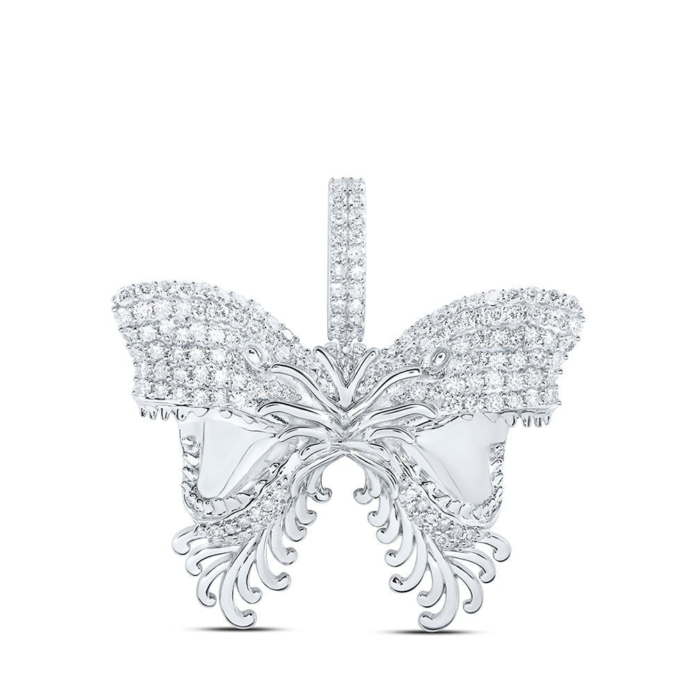 10kt White Gold Men's Round Diamond Butterfly Charm Pendant - 2 - 1/4 Cttw | Splendid Jewellery - Splendid Jewellery