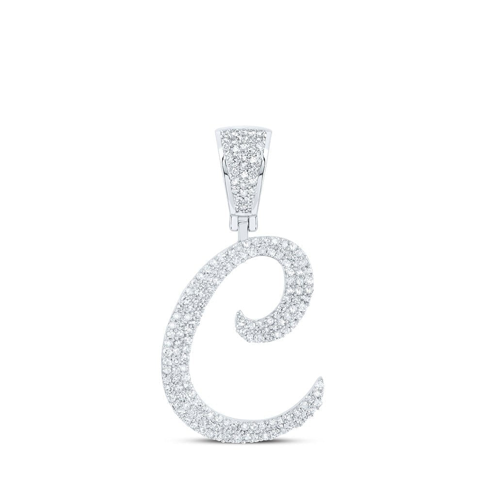10kt White Gold Men's Round Diamond C Initial Letter Charm Pendant - 3/4 Cttw - Splendid Jewellery