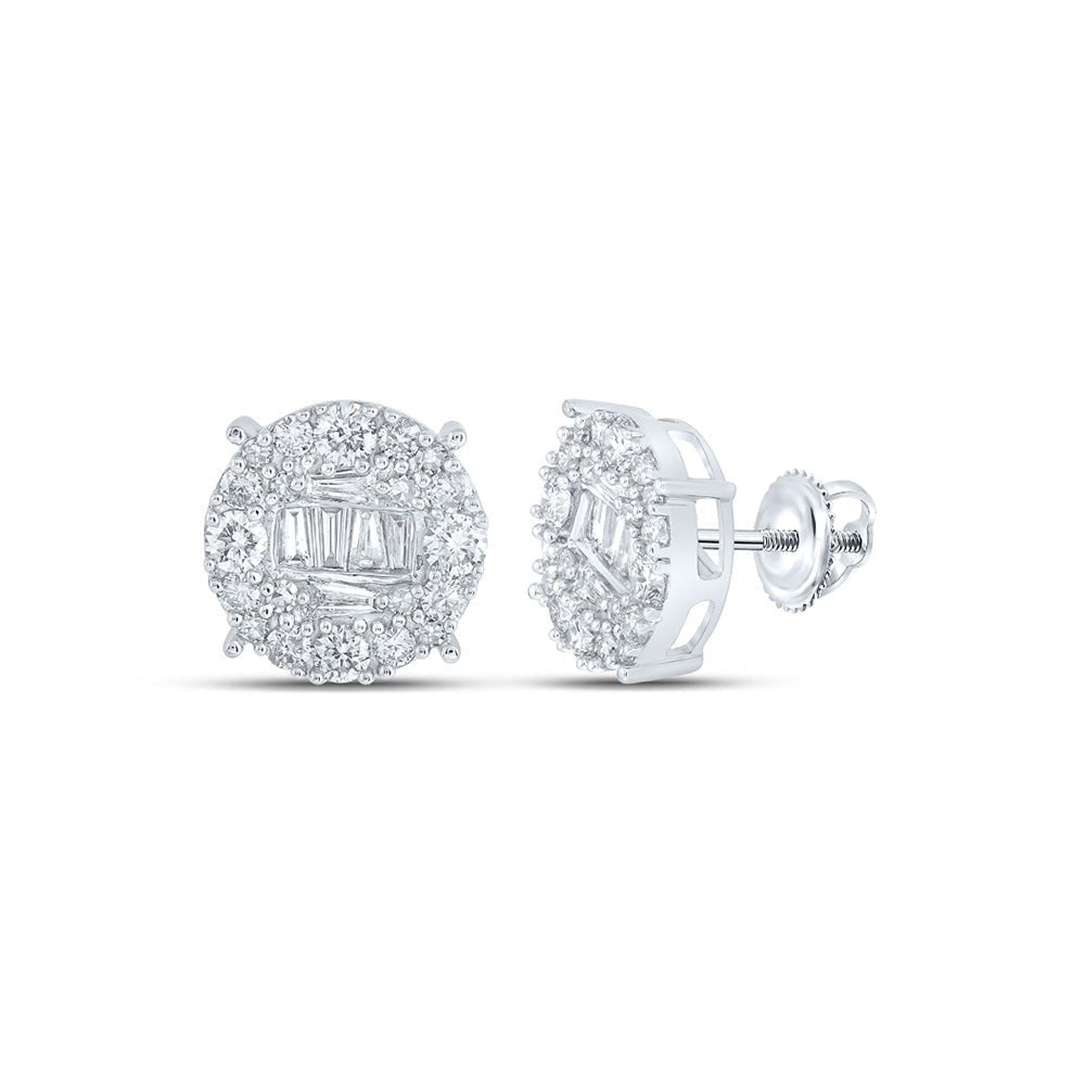 10kt White Gold Men's Round Diamond Circle Cluster Earrings - 1 Cttw | Exquisite Brilliance - Splendid Jewellery